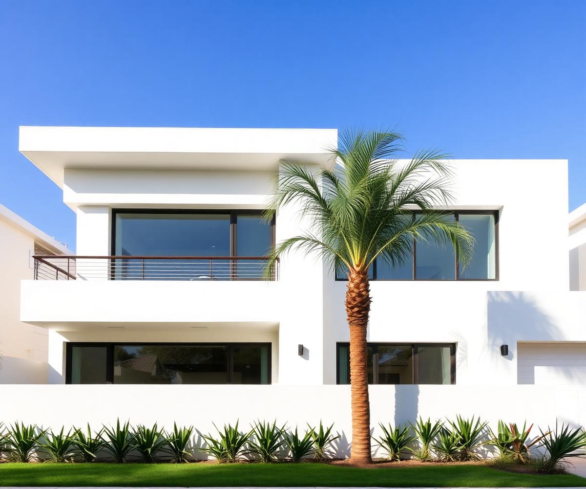 Completed modern white residence with clean geometric lines in Namakkal